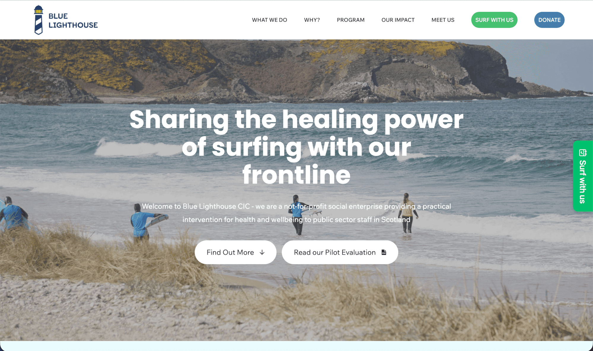The Blue Lighthouse website, built on Swellbase